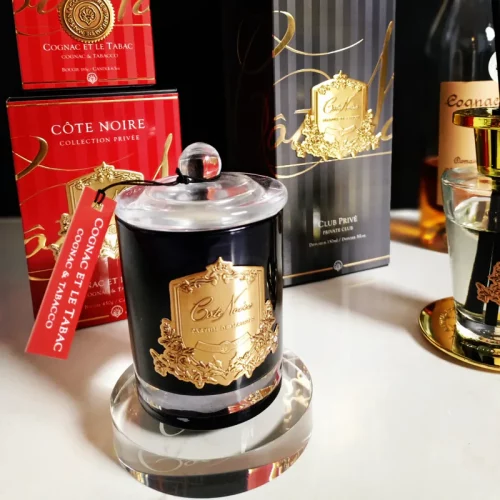 Cote Noire geurkaars Cognac en Tabacco goud - interiorscent.nl