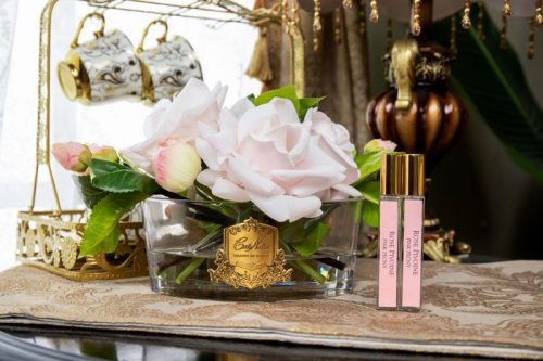 Ounce Verbinding Pence Rozen French Pink in ovaal glazen vaas - Cote Noire (LOV21) boeket  kunstbloemen geurbloemen - Interior Scent