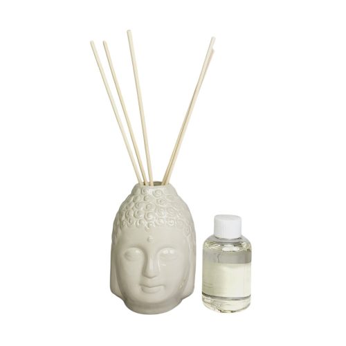 Geurstokjes keramische Buddha 100ml wit - in cadeauverpakking