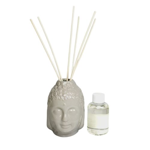 Geurstokjes keramische Buddha 100ml taupe - in cadeauverpakking