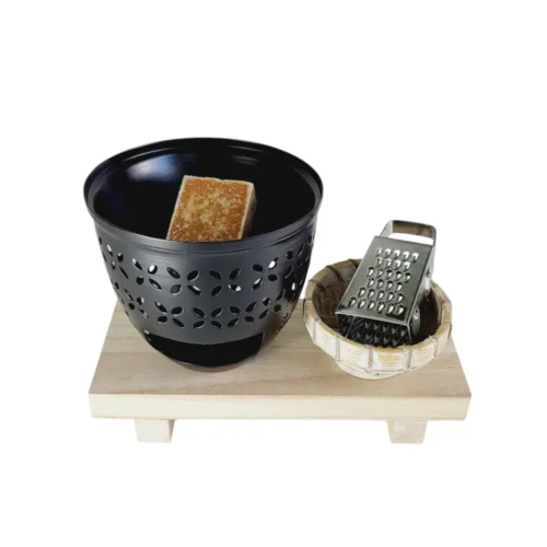 Cadeauset met onderzetter, waxwarmer, mini rasp en amberblokje