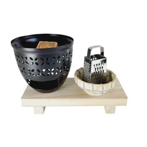 Cadeauset met onderzetter, waxwarmer, mini rasp en amberblokje
